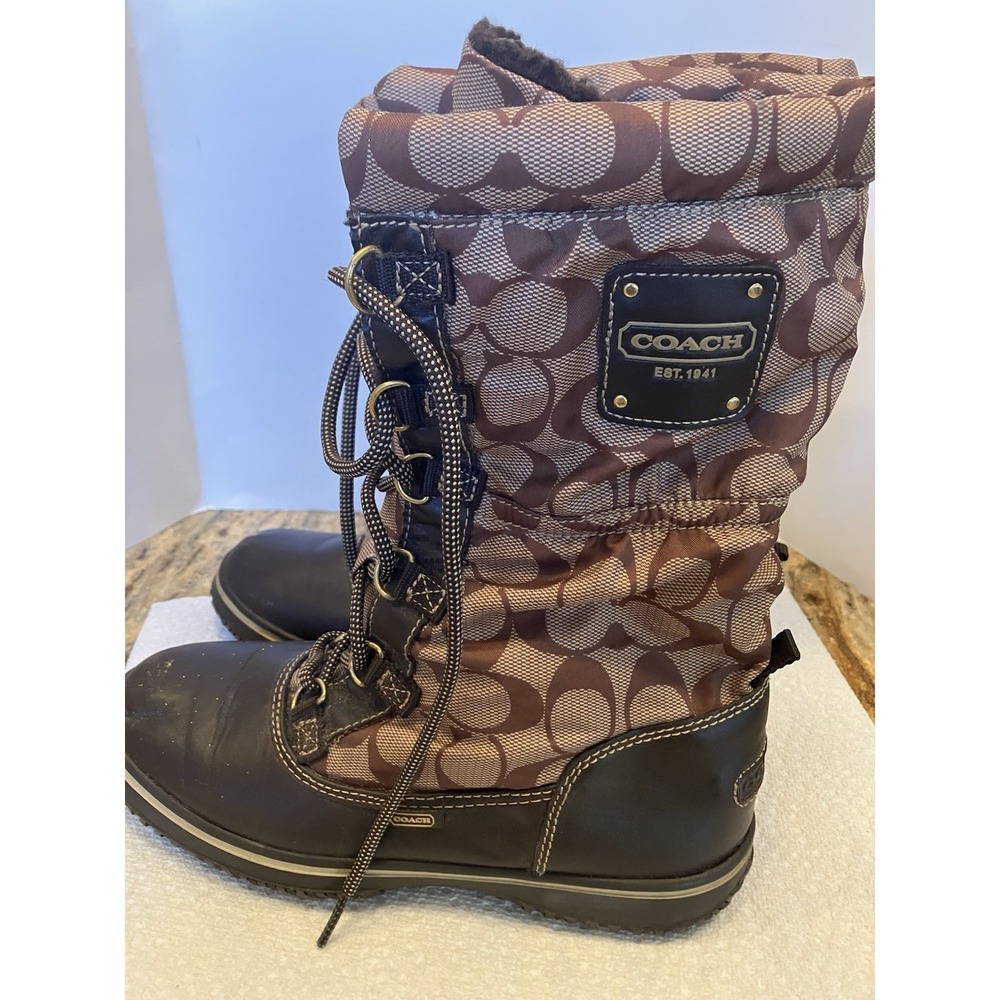 Coach Women's "Shane" Signature Brown/Khaki Monogram Mid-Calf Boots Size 6B
